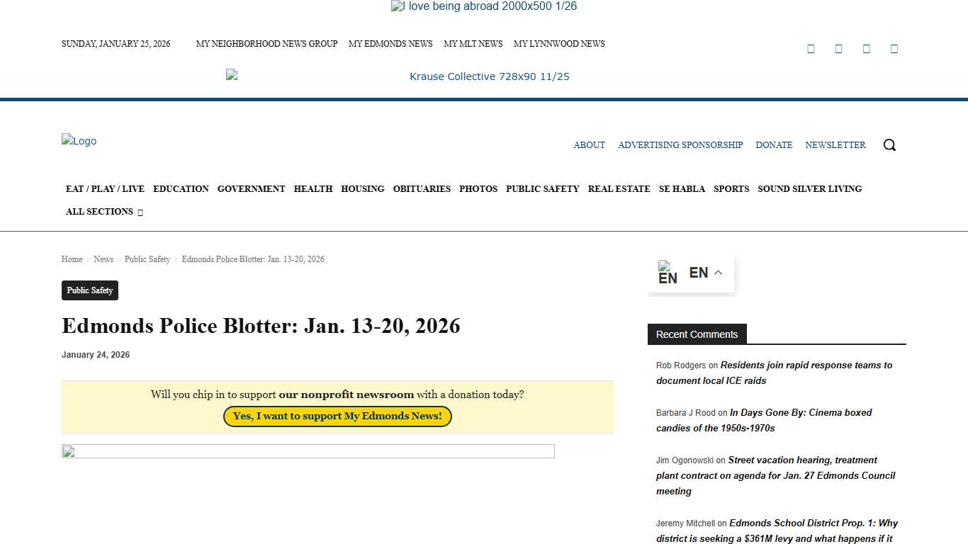 Edmonds Police Blotter: Jan. 13-20, 2026 - My Edmonds News